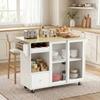 Kitchen Island with Folding Countertop, Bottle Rack, White and Oak