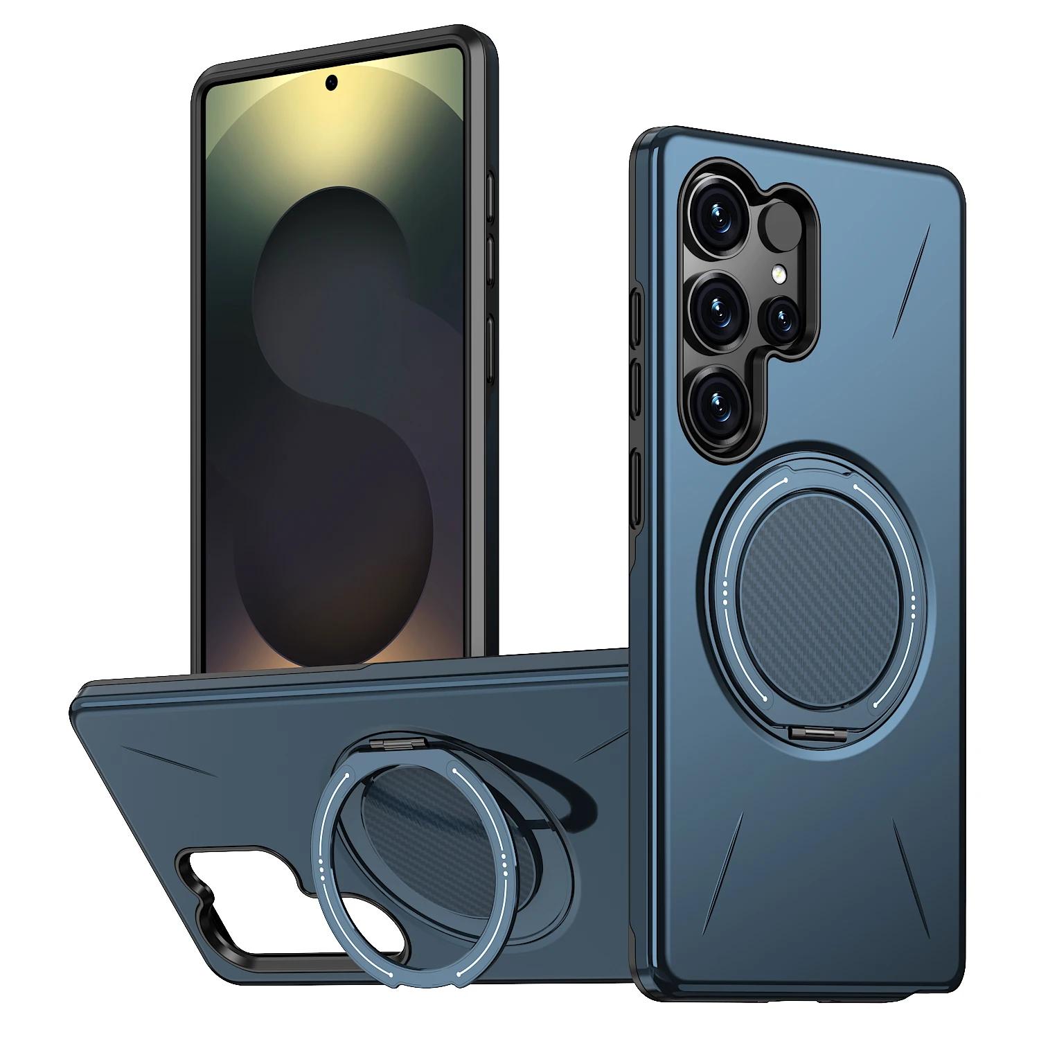 360° Magnetische Beugel Hoesje Voor Samsung Galaxy S25 S24 S23 S22 Ultra Plus S25FE S24FE S25Edge Voor Magsafe Armor Schokbestendige Cover Galaxy S23 blauw