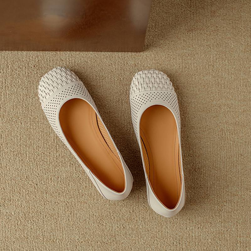 Krazing Pot Cow Skin Weaving Summer Size 41 Low Heels Party Shoes Women Square Toe Gladiator Mixed Color Hollow Out Pumps