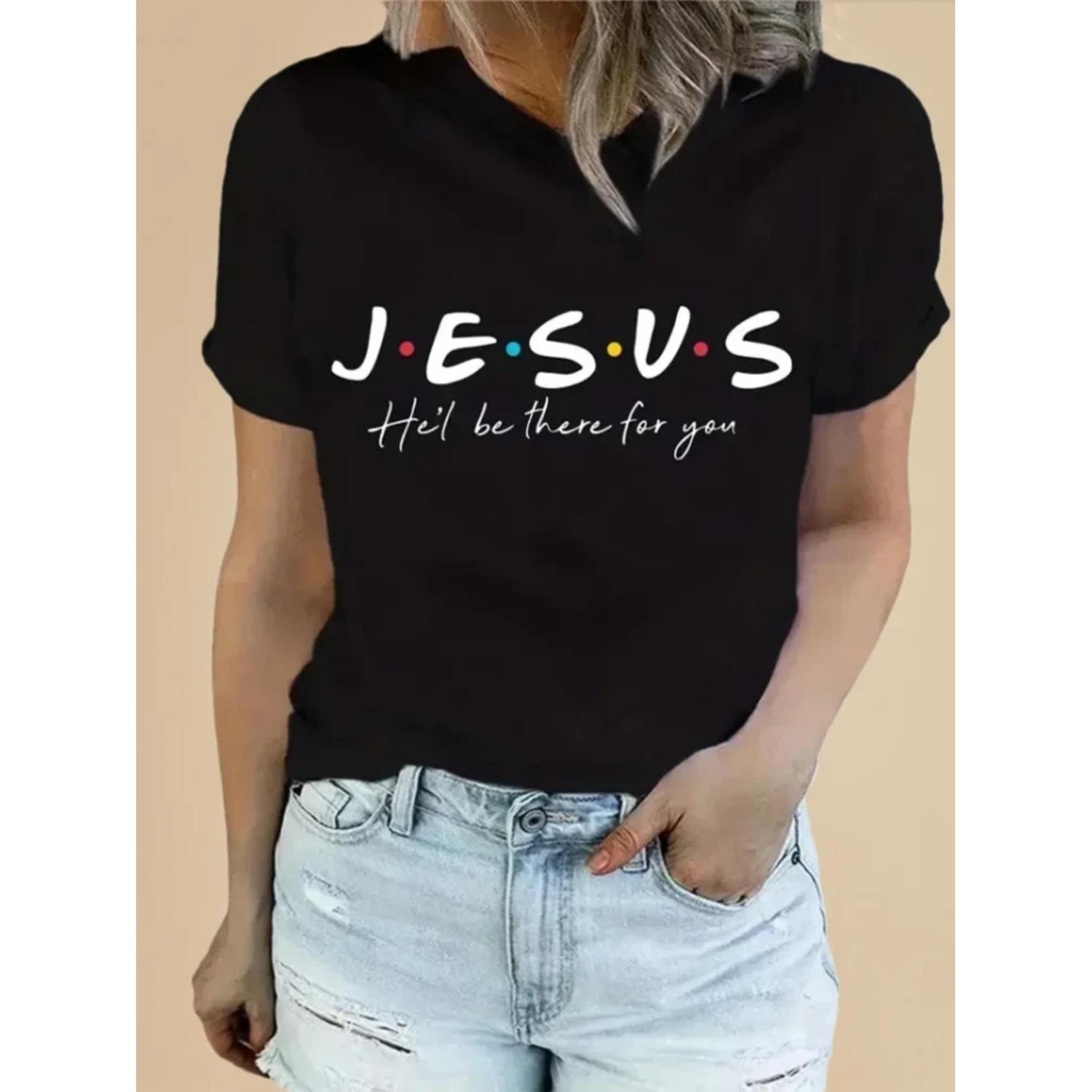 Girl Jesus Print T-Shirt Women Summer Short Sleeve Harajuku Graphic T Shirts Casual Top Female Clothes S чёрный