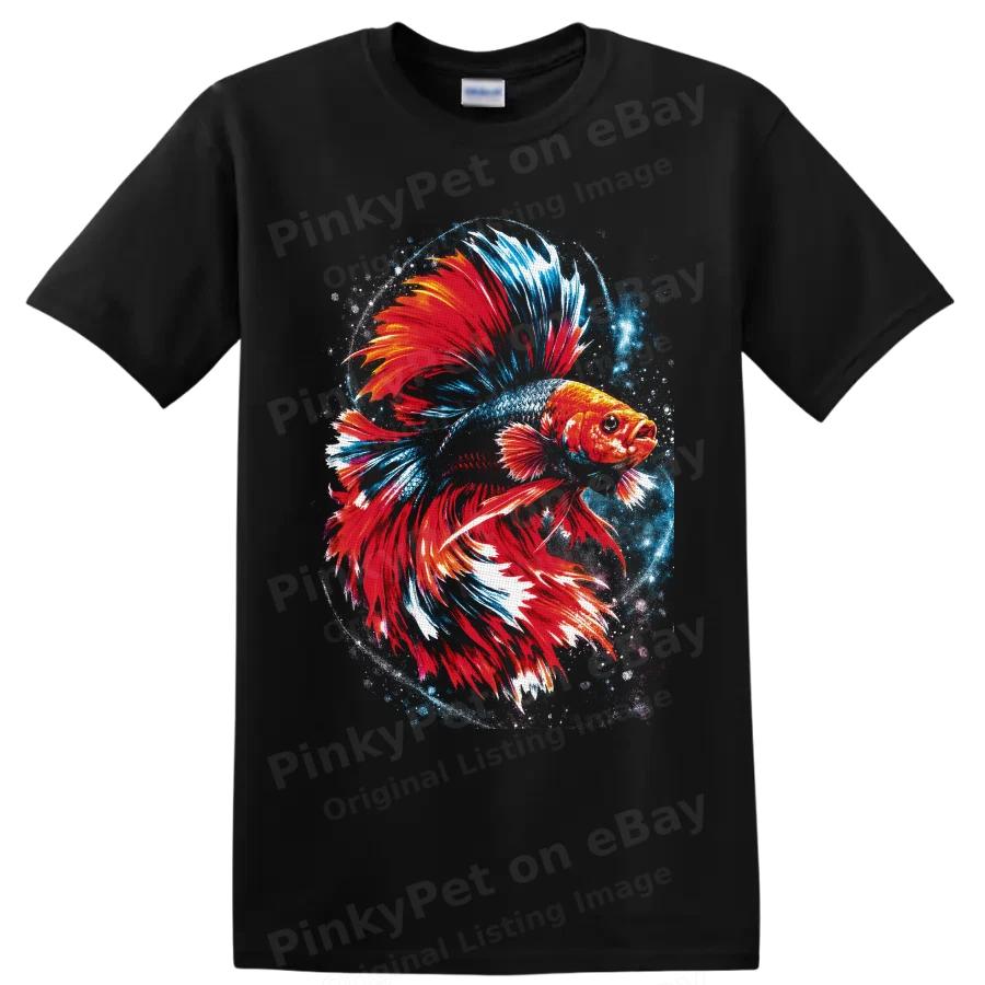 Betta Fish T Shirt Colorful Tropical Aquarium Art w/ Splashy Water Tee Fun Gift