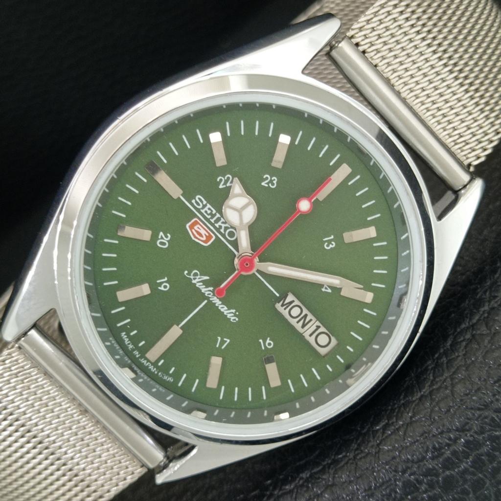 

JAPAN VINTAGE REFURBISHED SEIKO 5 AUTOMATIC 6309A MENS GREEN WATCH a442778-1