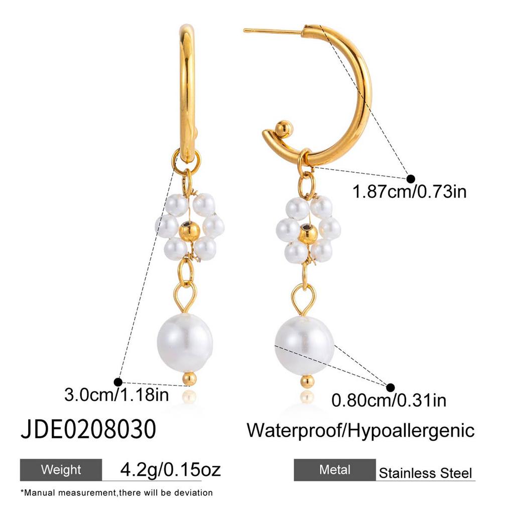 Youthway Elegant Imitation Pearl Flower Drop Earrings For Women  Gold Plated Stainless Steel Earrings Simple Fashion Jewelry