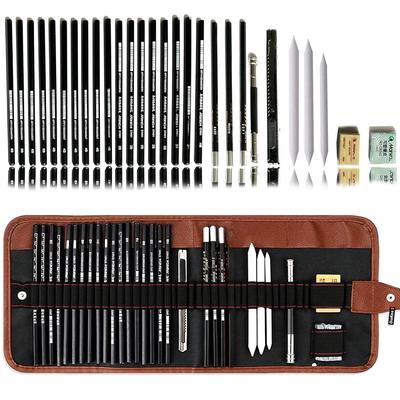 29 Pieces Professional Sketching & Drawing Art Tool Kit with Graphite Pencils, Charcoal Pencils, Paper Erasable Pen,  (with Canvas Rolling Pouch)
