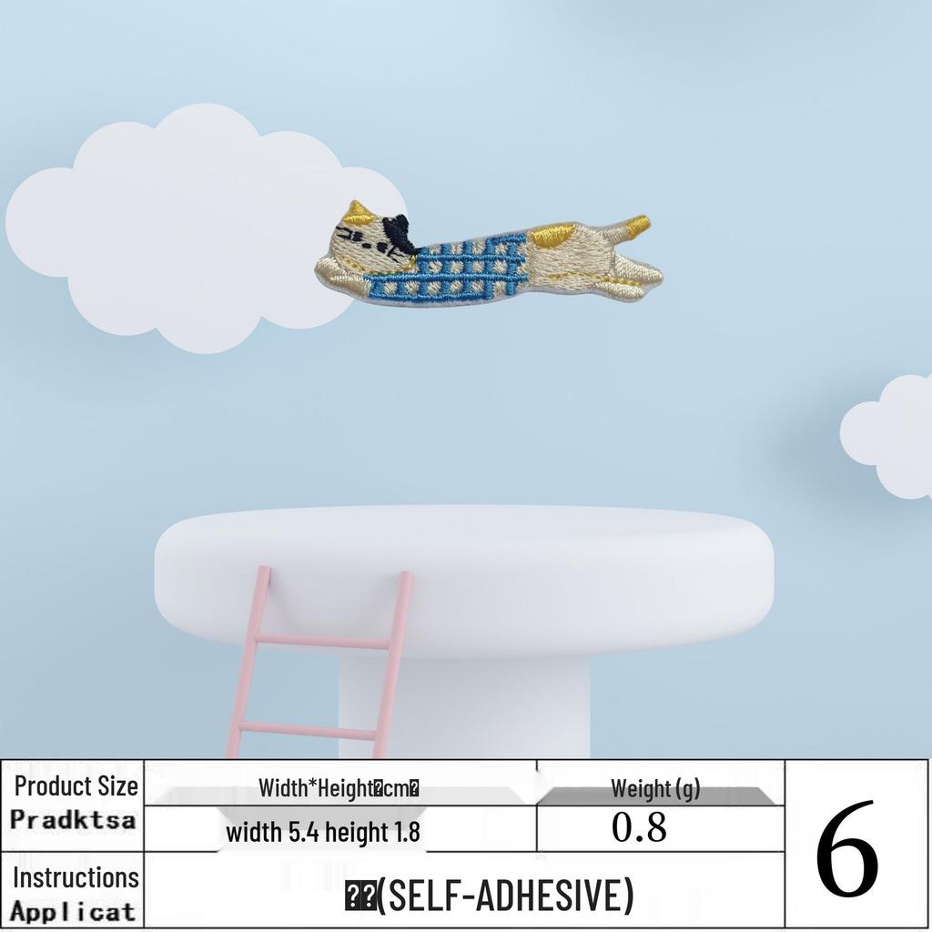 Cute Long Cat Cartoon Embroidery Patch - DIY Iron-On Self-Adhesive Clothing Accessory