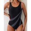 Summer Sexy Geometric Pattern Printed One-piece Swimsuit Slim Fit and Slimming, Deep U-back Design, Beach Pool Vacation Eye-catching Fashion Swimsuit