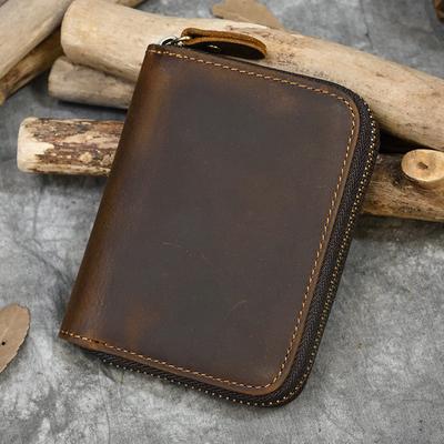 2026 New Short Wallet Men Women Vintage Fashion Card Holder Zipper Coin Purse Crazy Horse Leather Mens Slim Zipper Purse Wallet