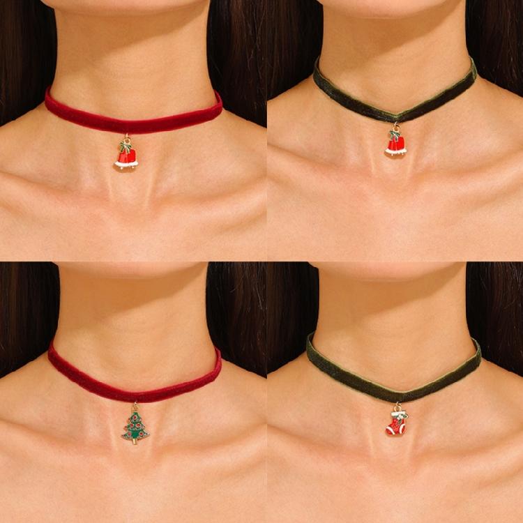 Snowflakes Christmas Tree Bells Velvets Collar Necklace Christmas Clavicle Chain