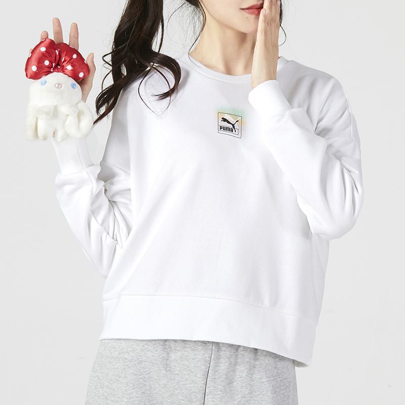 Puma Minimalist Letter Logo Print Crew Neck Pullover Sweatshirt Women sweatshirt White 537357-02