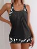 2024 European & American Sleeveless Slimming Tankini with Printed Flat-Leg Shorts