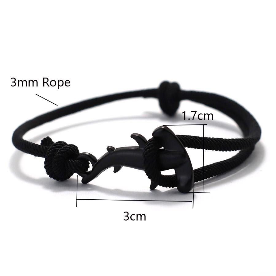 Marine Style Men Bracelet Black Shark Dolphin Braslet Sliding Adjustable Nautical Wrap Rope Braclet Beach Sports Cycling Jewelry