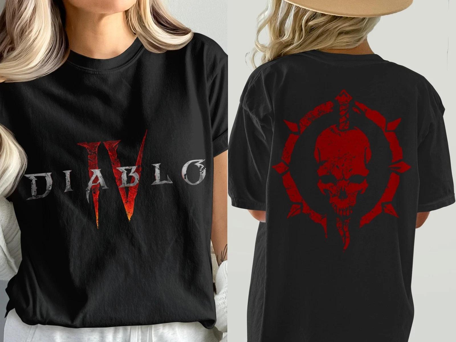 Necromancer Diablo 4 T-Shirt Distressed Skull Emblem Gaming Apparel Tee 2XL
