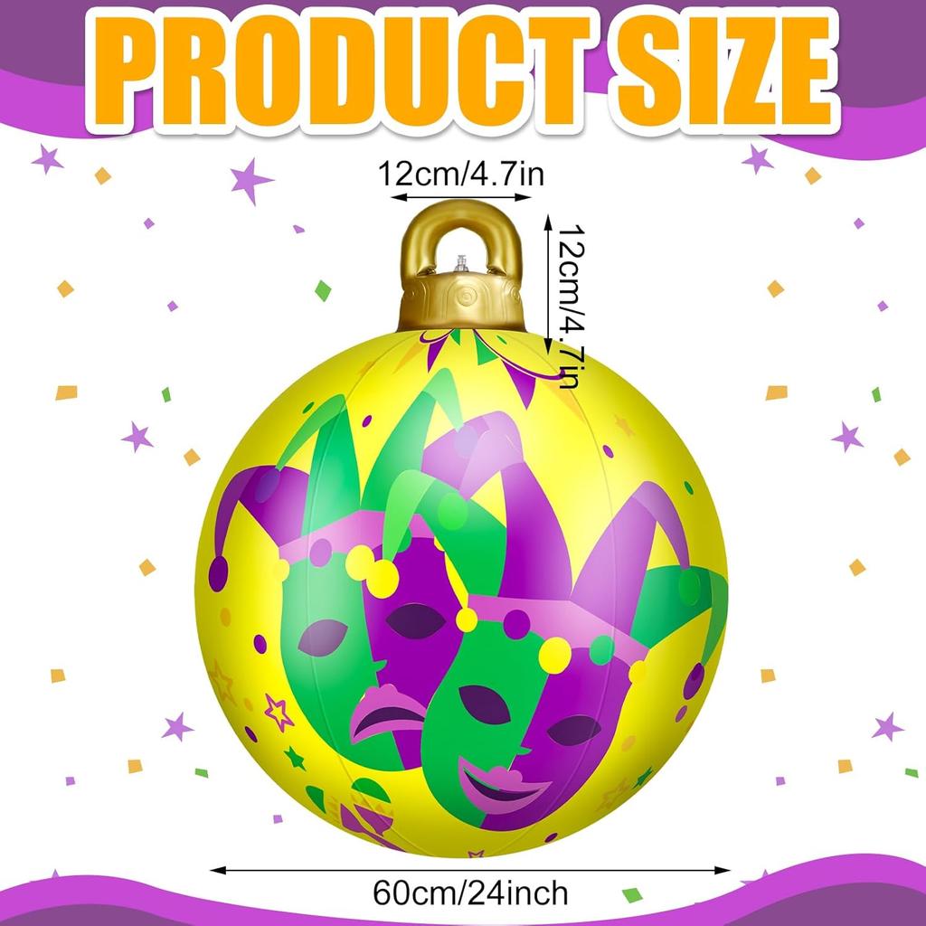 3 Pcs 24 Inch Mardi Gras Decorations Giant Mardi Gras Inflatables Ball Masquerade Inflatables PVC Outdoor Air Blow up Balls for Themed Party