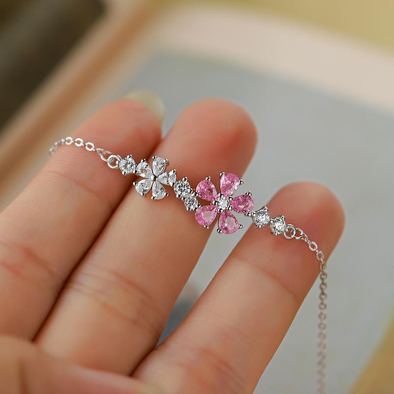 Fashion Niche Authentic S925 Silver Pink Cherry Blossom Bracelet Fresh and Elegant Women's Jewelry Gift