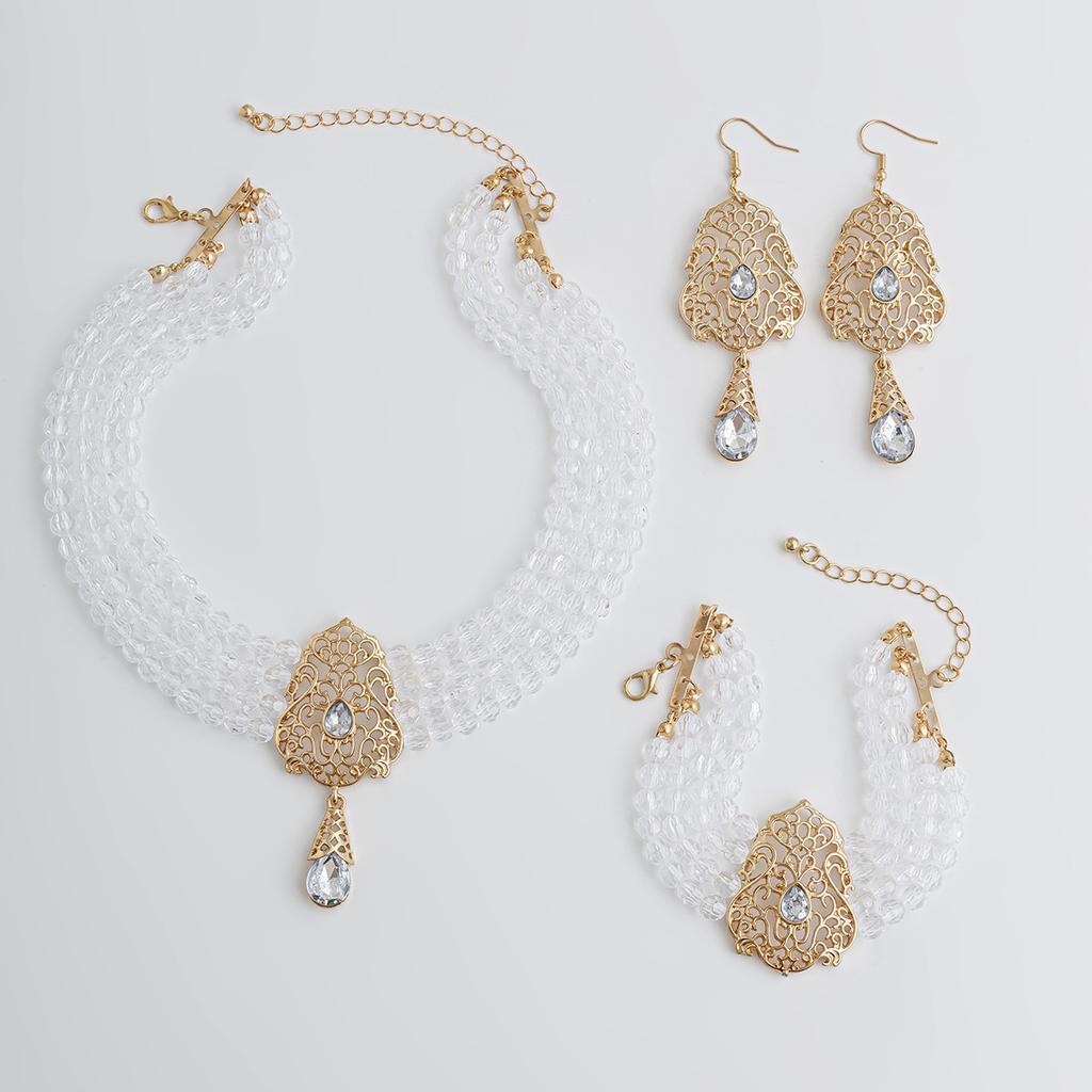 Flerlags perlesmykkesett for kvinner Brud bryllupsbånd Elegante jenter Fargerike perler Anheng Kjede Halskjede Armbånd Ørepyntsett Luksussmykker