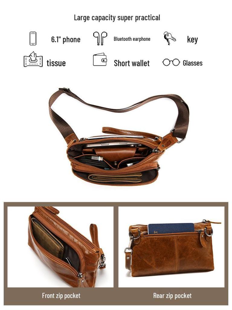 Men's Genuine Leather Vintage Shoulder Chest Bag - Casual High-End Messenger Bag
