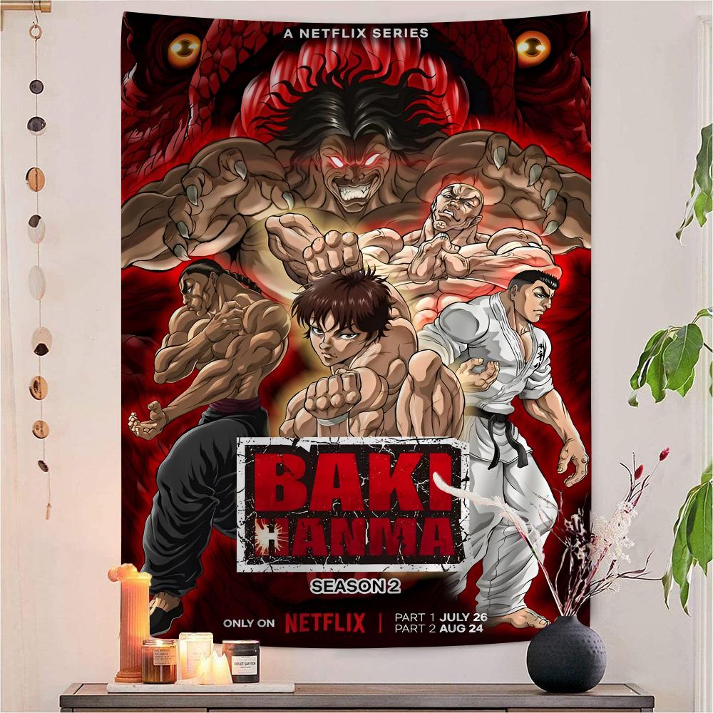 Japanese Anime Baki Hanma Colorful Tapestry Wall Hanging Hanging Tarot Hippie Wall Rugs Dorm Wall Art Decor
