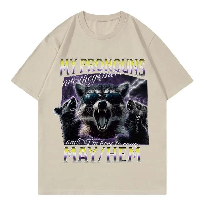 

Fun Nonbinary Unhooked Raccoon Tshirt Retro Gothic Style Shortsleeved Casual Tshirt Women Clothing Fashion Personality Y2K 4XL
