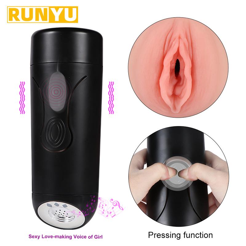 RUNYU Male Masturbate Realistic Vagina Vibrating Masturbator Device Sex Toy for Men