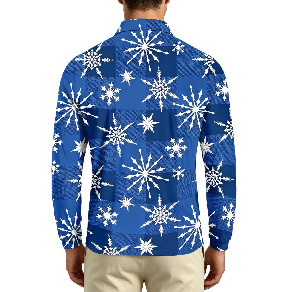 Men's Casual Long Sleeve Neck T-Shirt with Christmas Print for Holiday Party