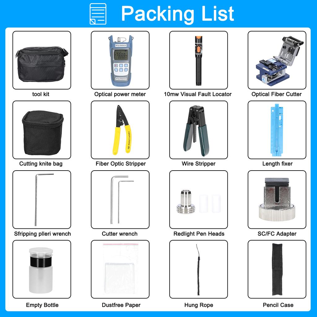Glasfaser-FTTH-Werkzeugsatz, optischer Leistungsmesser, Faserspalter, Abisolierzange für optische Fasern