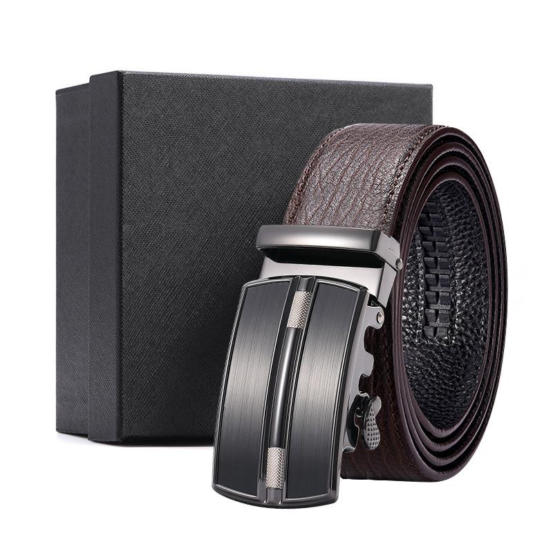 Men'S Belt Automatic Buckle Water Ripple Leather Belt Business Gift Print Belt First Layer Cowhide