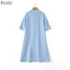 ZANZEA Women Casual V-Neck Solid Color 3/4 Sleeve Loose Dress
