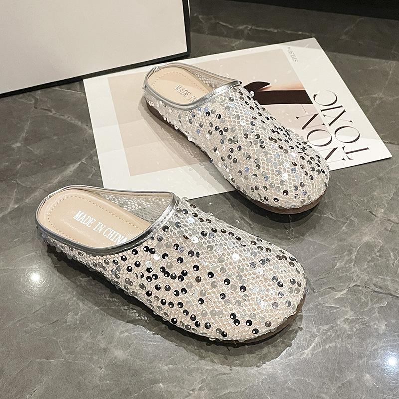 

Flat-bottomed half-slippers women s hollow bag head slippers 2025 new spring and summer women s shoes breathable lazy slippers 40