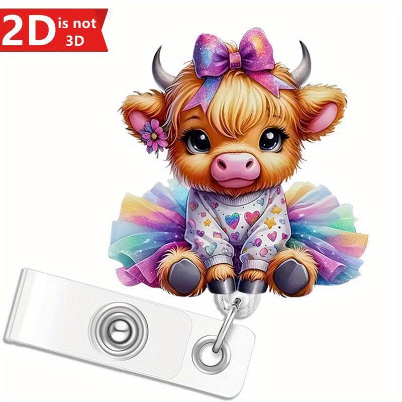 

Cute Highland Cow Badge Holder - 2D acrylic ID clip for nurses, teachers, and office staff. прозрачный