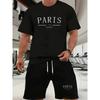 Herren Stilvolles Lässiges Zweiteiliges Set Schwarz Kurzarm-T-Shirt Outdoor-Aktivitäten, Outdoor-Bekleidung
