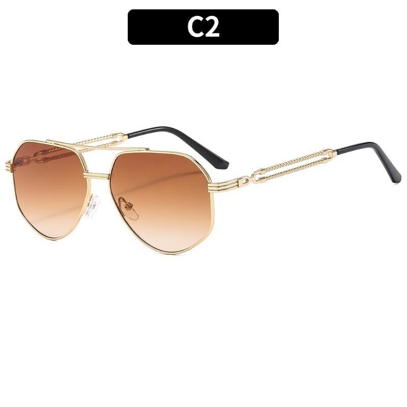 Non-polarized Fashion Men Polygonal Metal Double Beam Sunglasses New Trendy Personalized Men Driving Goggles Light Luxury Brand