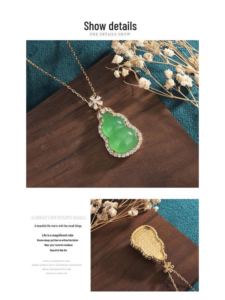 Aieryuan Ethnic Style Green Chalcedony Gourd Jade Pendant Necklace