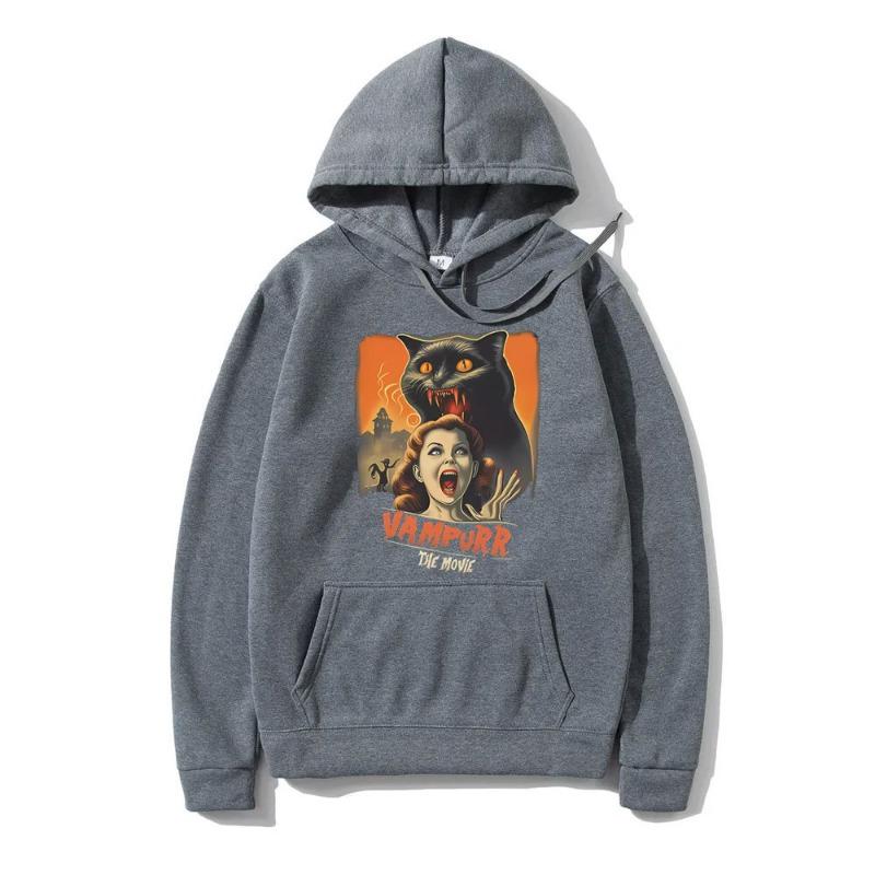 The Movie Vampurr Cat Graphic Hoodie Horror Halloween Print Hoodies Men Fleece New Hoodie Vintage Pullovers Sweatshirts for Men