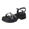 Women's shoes 2025 summer new rhinestone muffin high heel wear platform fairy style summer with skirt versatile sandals