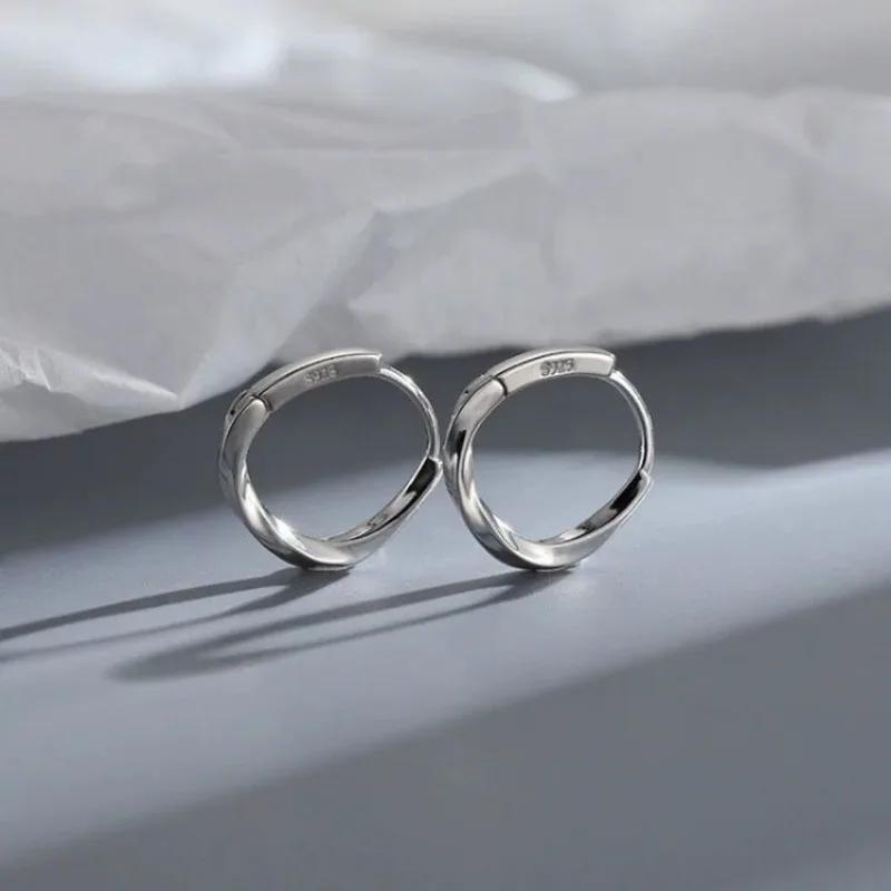 925 Sterling Silver Round Stud Earrings for Women Simple Inlaid Design Hoops Earrings Wedding Party Jewelry Accessories Gifts