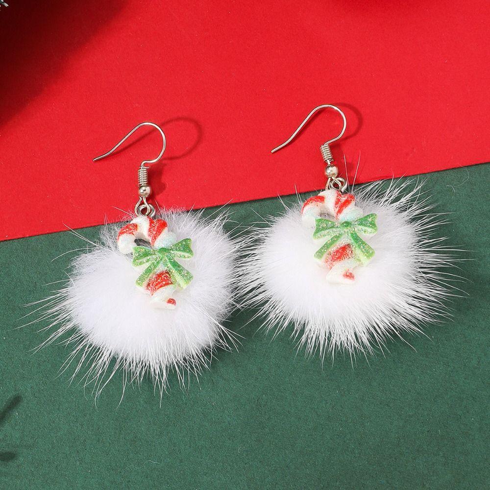 Christmas Bell Merry Christmas Earrings Candy Cane Xmas Earrings Studs Elk Plush Pendant  Unisex