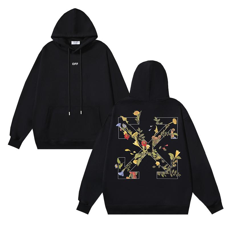 1309 Off-White 2025 Autumn/Winter New Flower Arrow Pattern Printed Hoodie for Men and Women