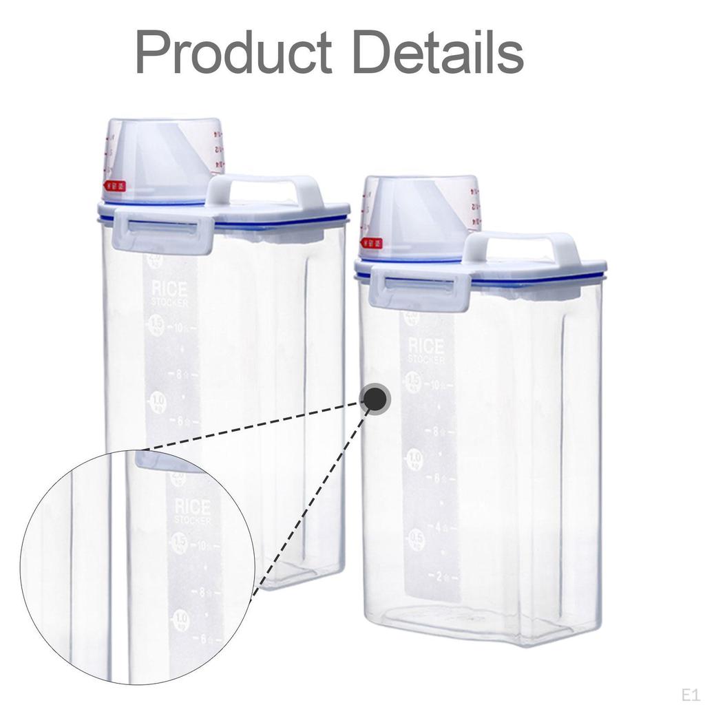 2Pcs Dry Food Airtight Cereal Container with Measuring Cup Lid Space Saving Grain Dispenser for