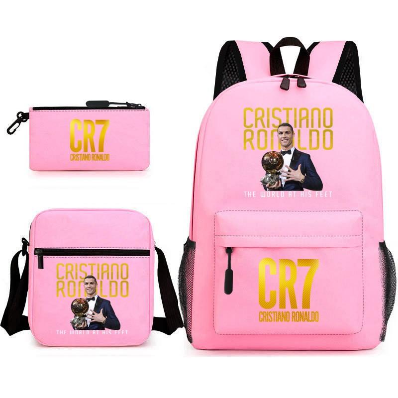 Set Zaino Scolastico Cristiano Ronaldo per Bambini Ragazzi Ragazze 15L Tessuto Oxford Borsa a Doppia Tracolla con Spallacci Imbottiti Traspiranti