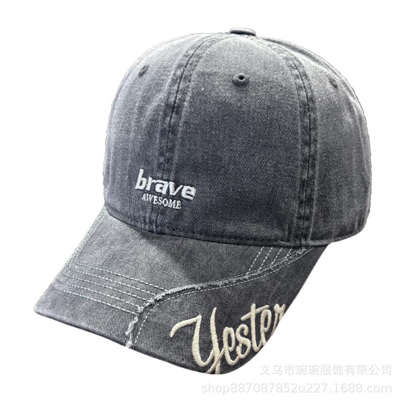 American retro washed letter embroidery baseball cap big head circumference youth street visor showing face small cap man
