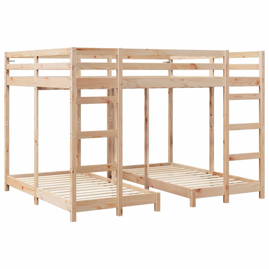 Triple Deck Bunk Bed Frame Natural Finish 80 200 x 200 cm