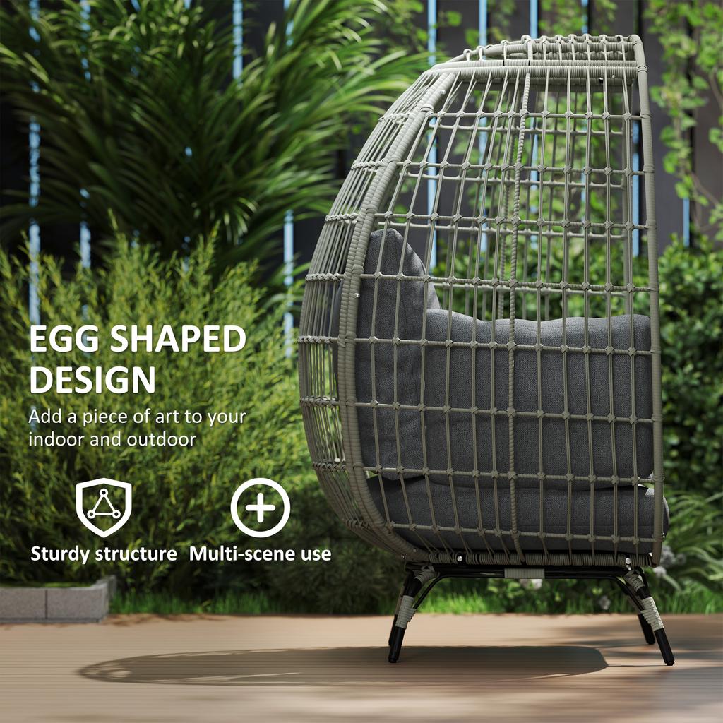 Rattan Egg Chair with Cushions and Pillows, Charcoal Grey