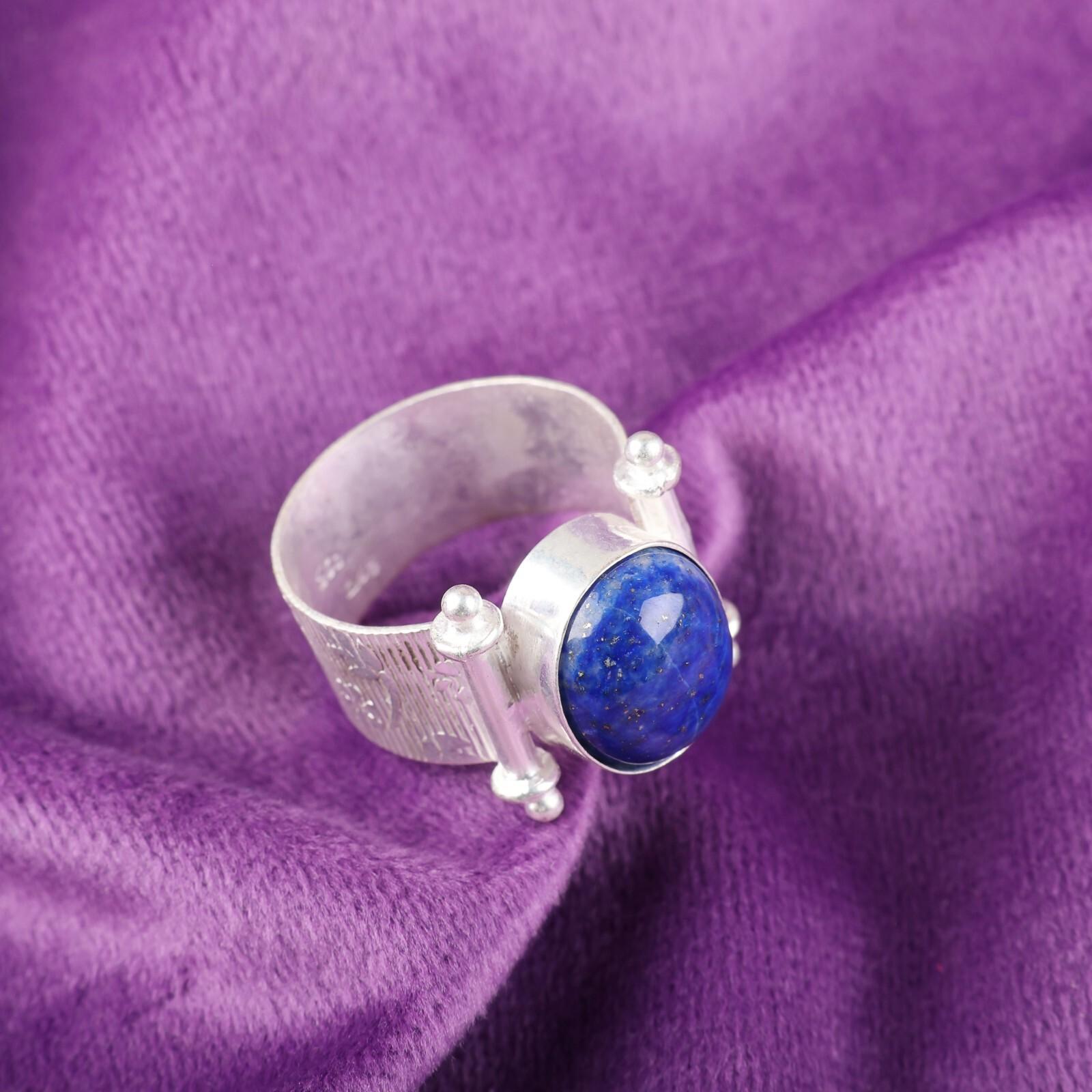 

Натуральный Лазурит Драгоценный Камень 925 Стерлинговое Серебро Ювелирные Изделия Ручной Работы Кольцо Для Подарка RR-22-22 9