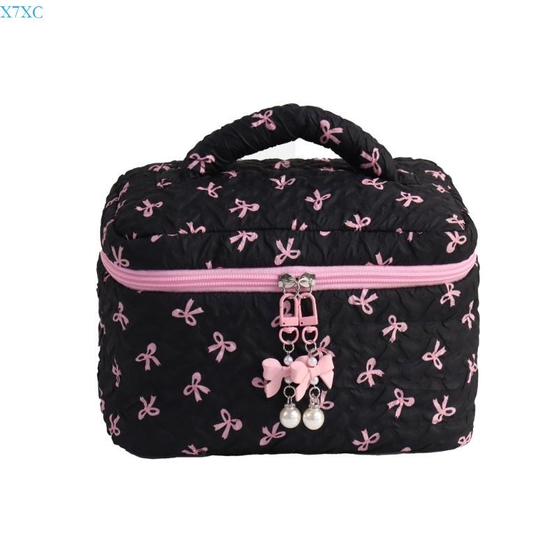 X7XC Travel Makeup Bag Cosmetic Bag Large Capacity Skincare Organisers Lovely Bows Makeup Storage Bag Aesthetic Toiletry Bag