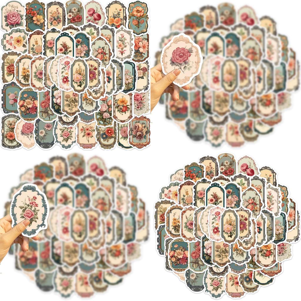 Personalized Vintage Flower Mirror Decals Set Of 50 Waterproof Stickers For Diy On Guitars Notebooks And Suitcases Cute Style