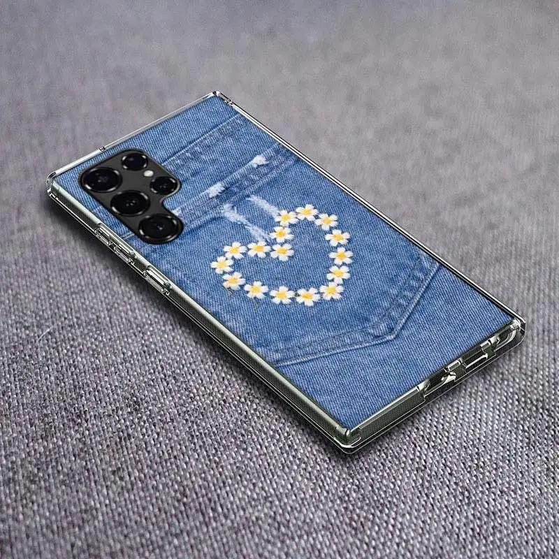 Jeans Cowboy Denim printed Clear Phone Case for Samsung Galaxy S21 Plus S24 S23 S20 FE S22 S26 Ultra S25 Edge TPU Capa Cases Cov