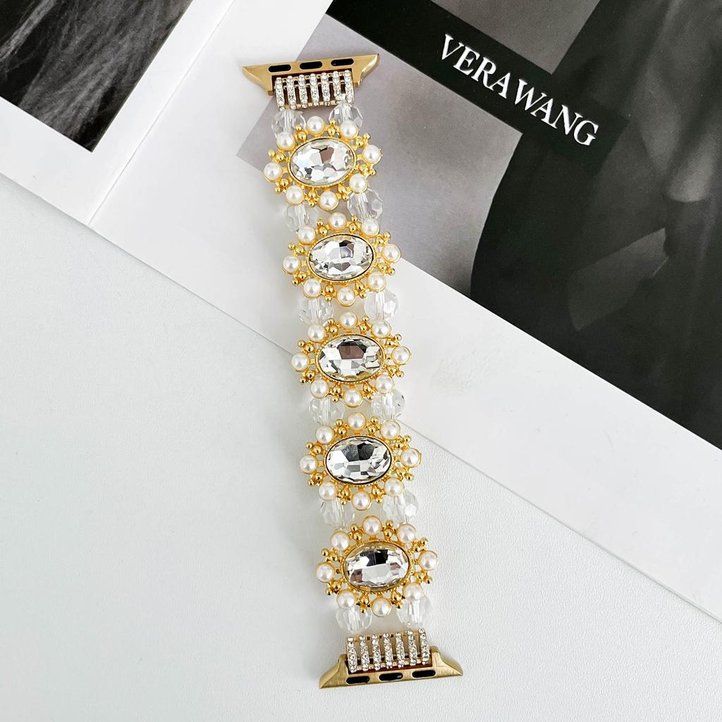 Charms Perlati Glitterati con Diamanti Braccialetto da Polso Cinturino per Apple Watch 10 Cinturino per iWatch Smartwatch 38 42 44 45 mm Cinturini