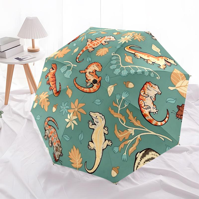 1pc Lizards Nature Automatic Opening/Closing Folding Umbrella with 8 Ribs,Windproof Portable Sunshade Umbrella Holiday Gift Yy260401016