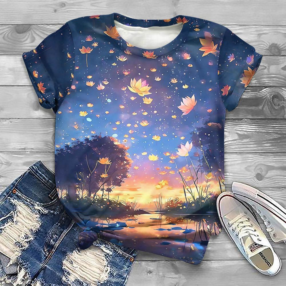 Summer Fashion Floral 3D Print T-shirts Women Streetwear Casual Famale Short Sleeve T Shirt O-neck Tees Tops Clothing