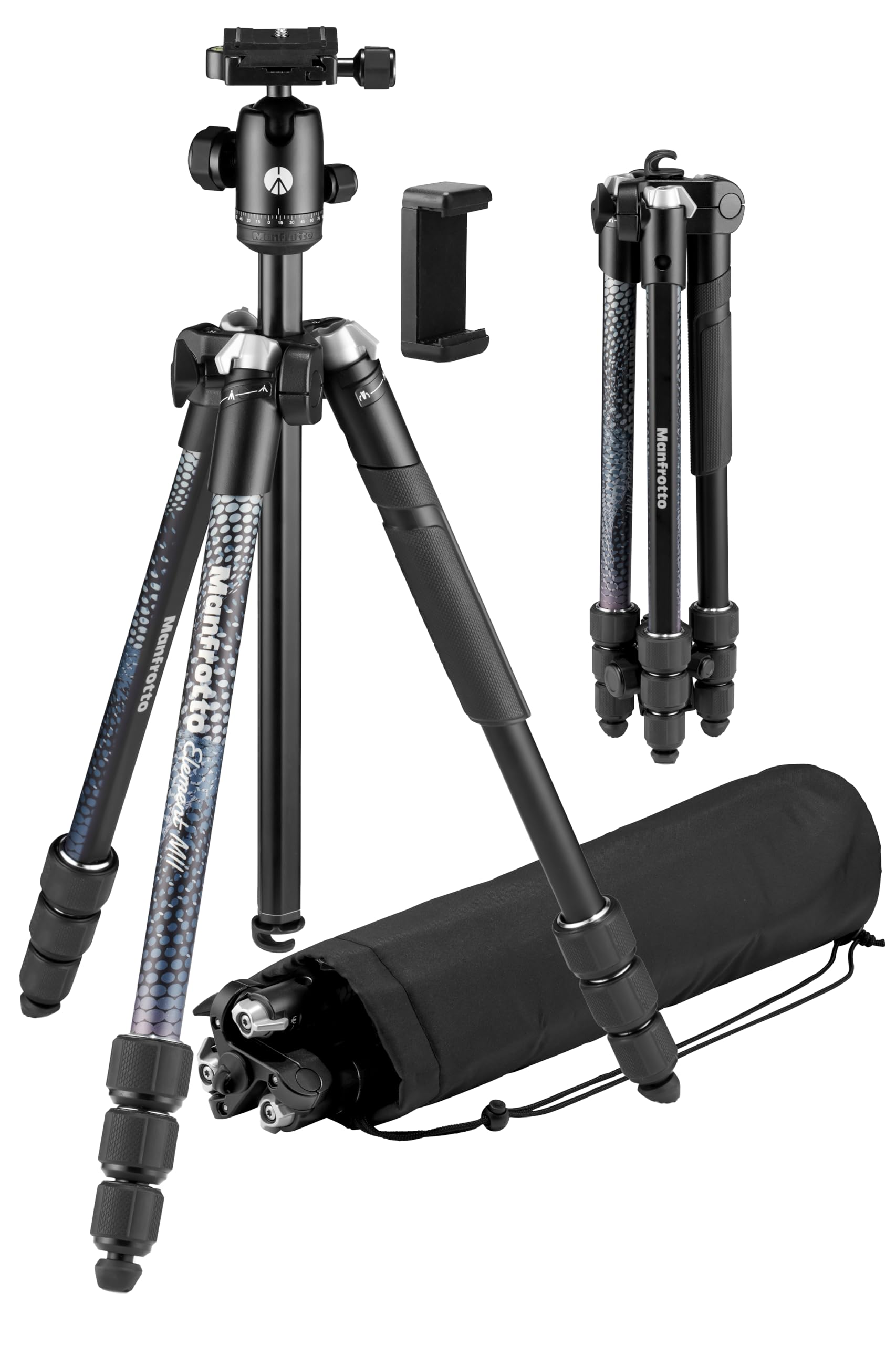 

Manfrotto Element MII Aluminum Tripod with Smartphone Maximum Height Folded Height Weight Load Capacity 4 Twist Carrying Bag Ball Ideal for Travel and